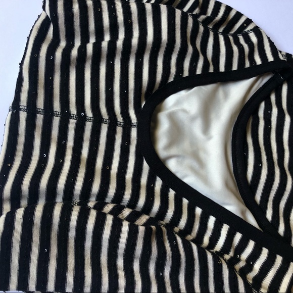Express Midi Black & White Stripe Sequin Dress - Picture 2 of 5
